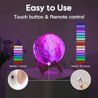 LED moon lamp with remote control for color and brightness