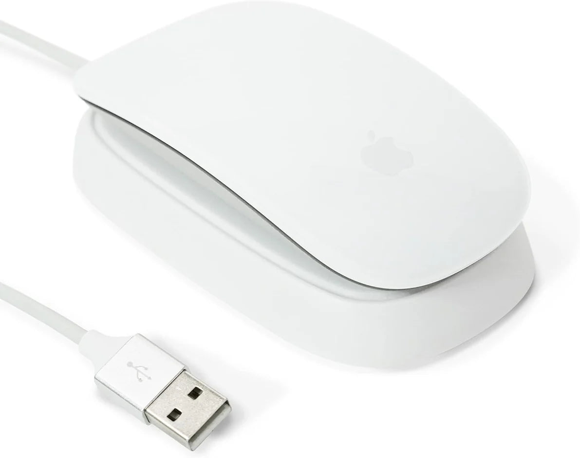 White mouse charging station with desktop stand