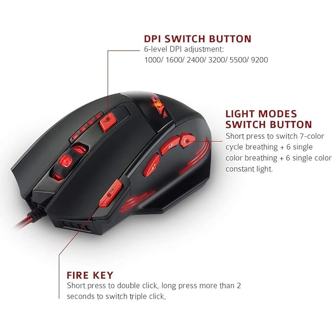 Adjustable DPI gaming mouse performance control
