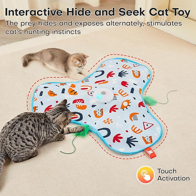 Moving Feather Cat Toy with Squeaky Mouse for Indoor Play, Rechargeable