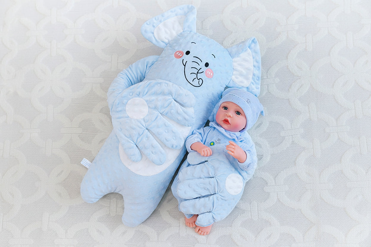Close-up of soft moving hand on baby patting pillow