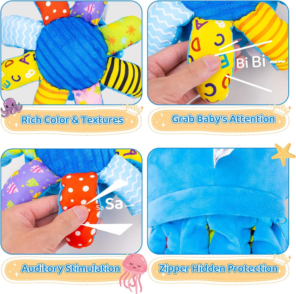 Moving octopus plush toy for kids with animated motion and musical sounds.