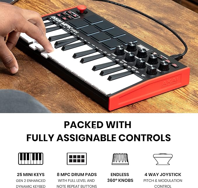Compact and Portable MPK Mini MK3 USB MIDI Keyboard Controller, Ideal for Mobile Music Production.