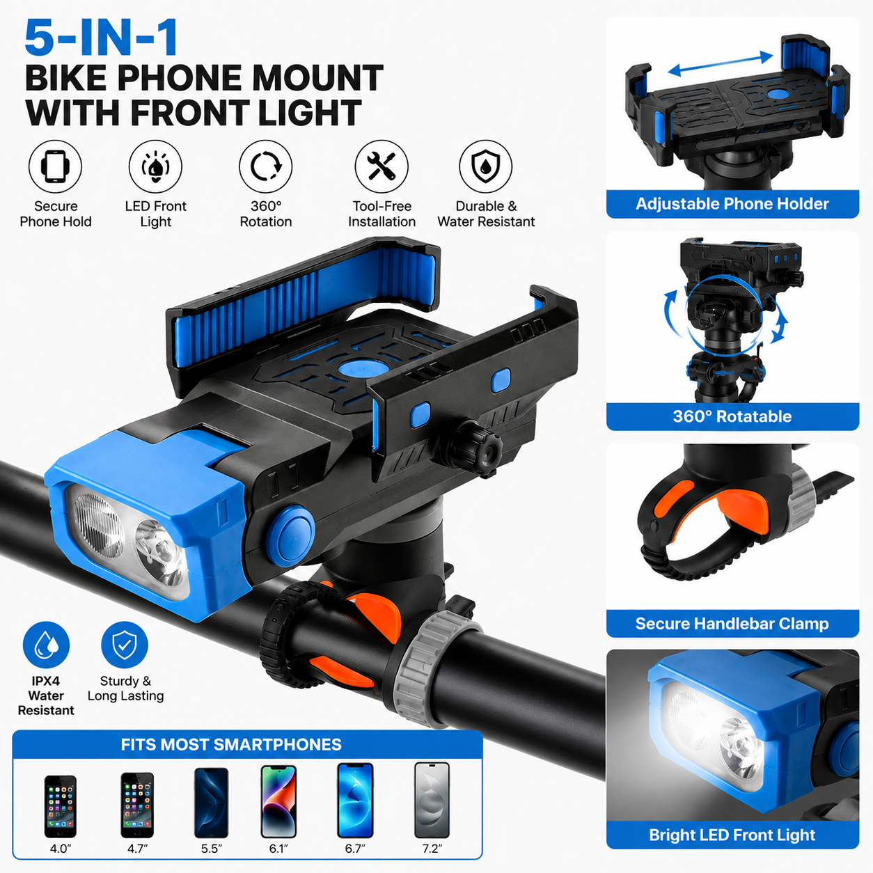 Multi-function bike light with headlight and horn