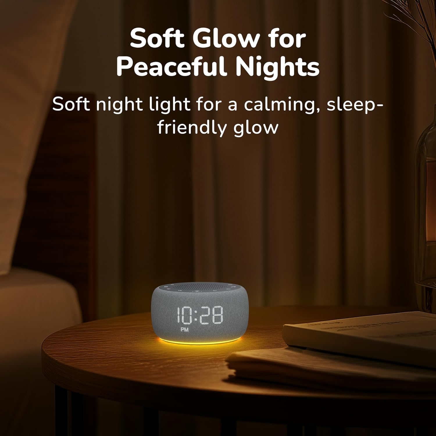 Multifunction alarm clock showing sound, light and alarm controls