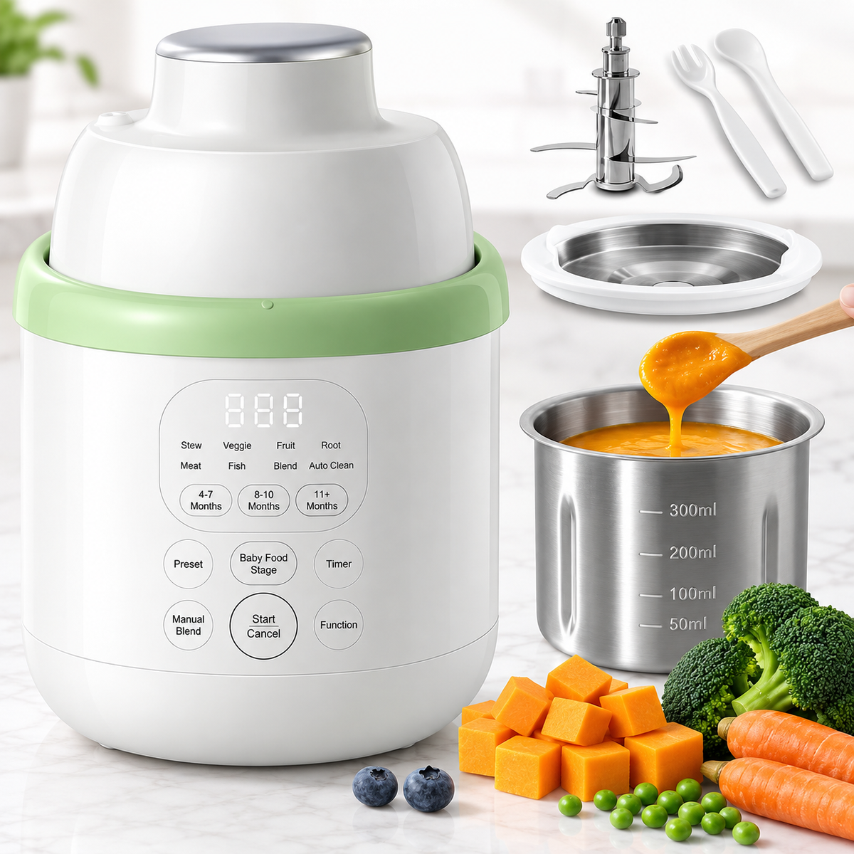 Electric baby food maker with digital control panel and multiple functions