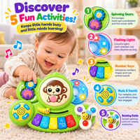 Interactive musical toy for toddlers featuring an animal-themed keyboard and sound functions.