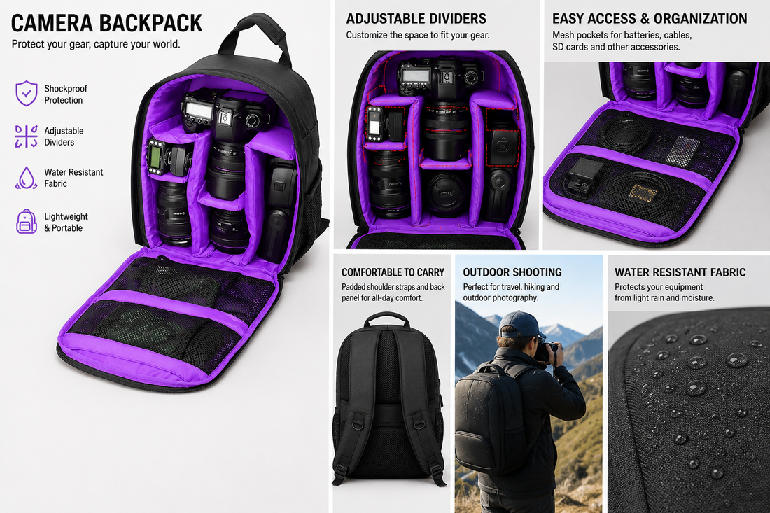 Multifunctional camera shoulder bag with organized storage compartments