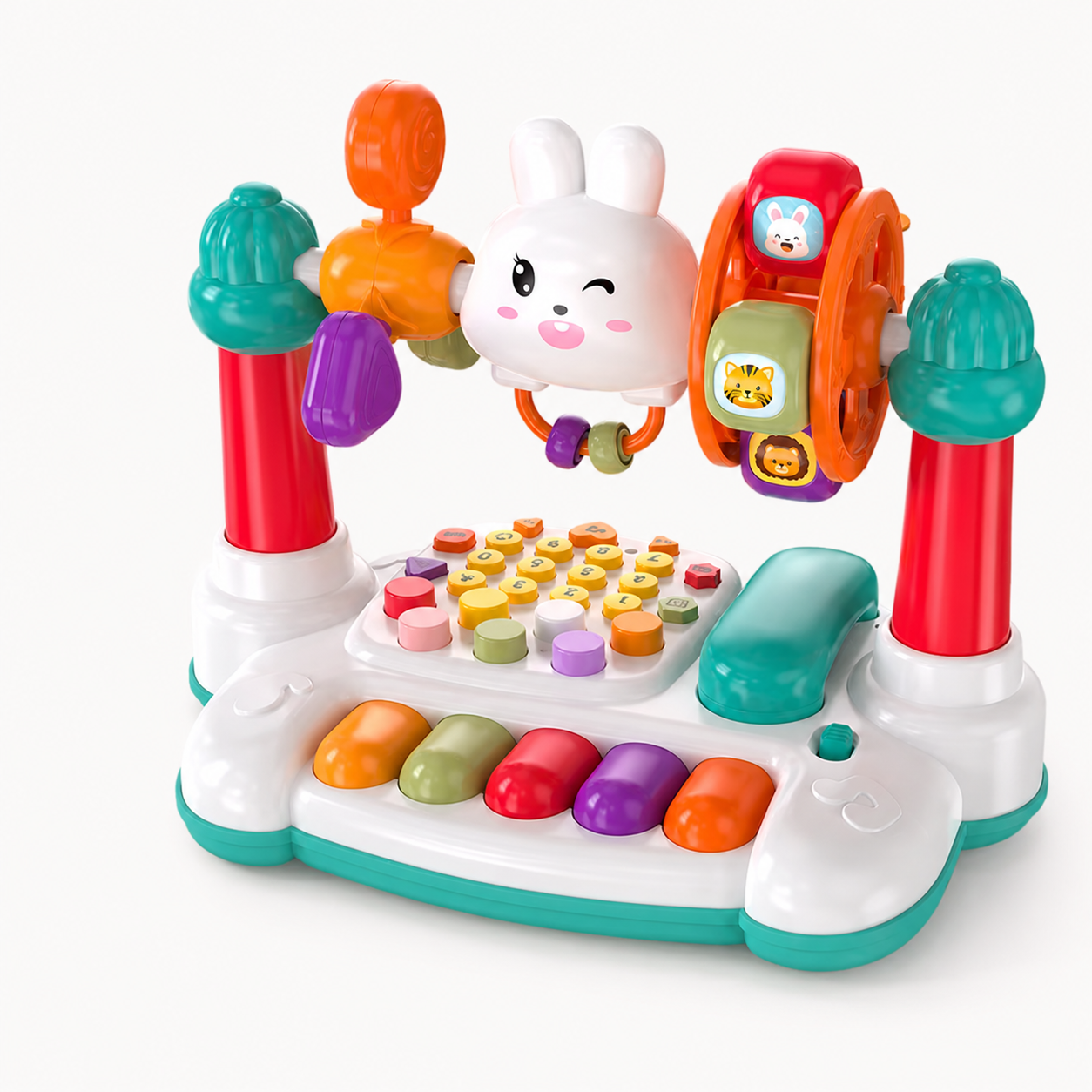 Multifunctional rabbit learning phone toy with piano music and sensory activity for children
