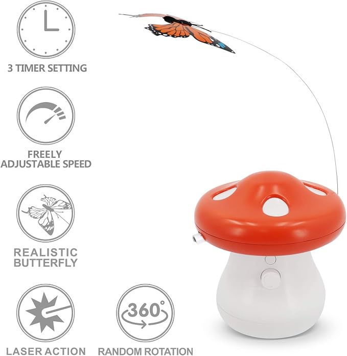 Mushroom Style Automatic Cat Toy with Butterfly Attachment
