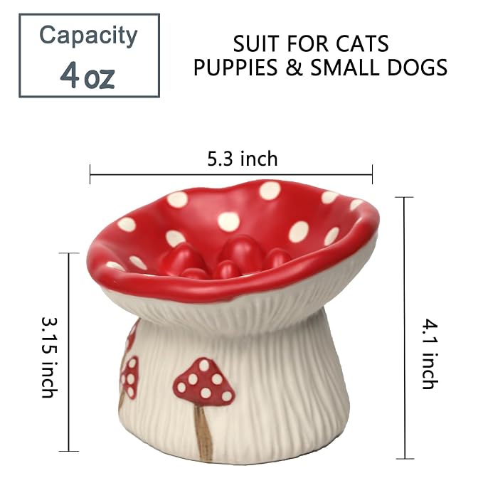 Mushroom Design Ceramic Cat Bowl for Food and Water