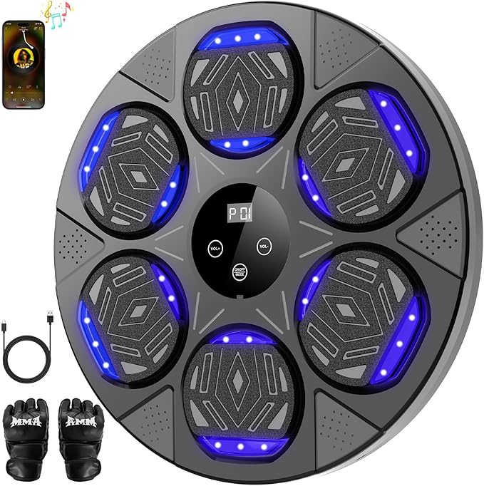 Bluetooth-enabled music boxing machine for home gym and office workouts