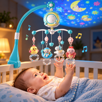 Nursery crib mobile with decorative hanging figures and remote control