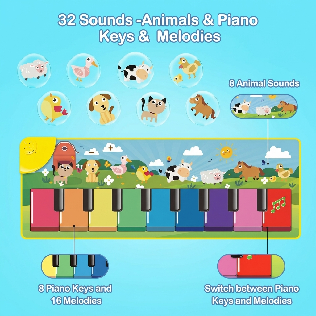 Musical dance mat toy for kids with piano keyboard interactive floor playmat for toddlers 1-5 years