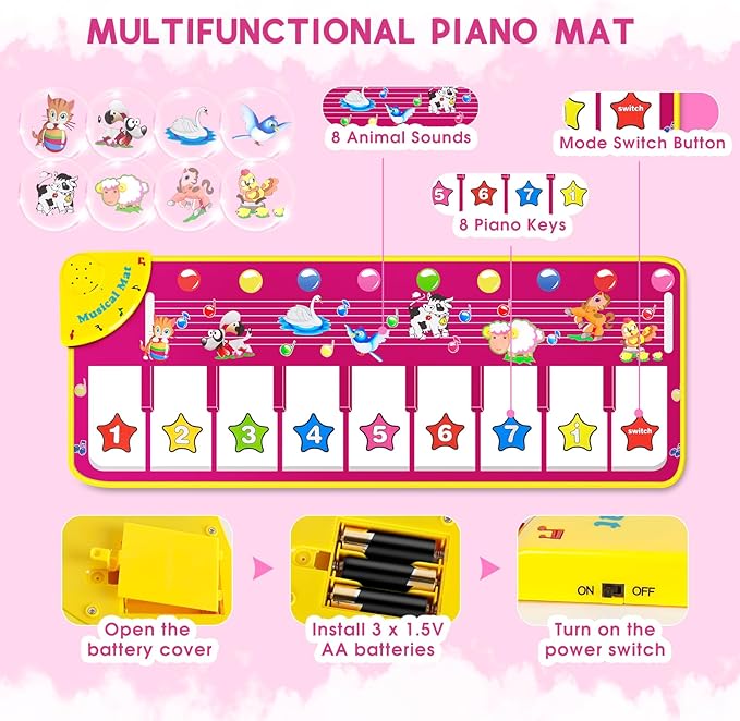 Musical dance mat toy for toddlers interactive keyboard floor mat with animal sounds