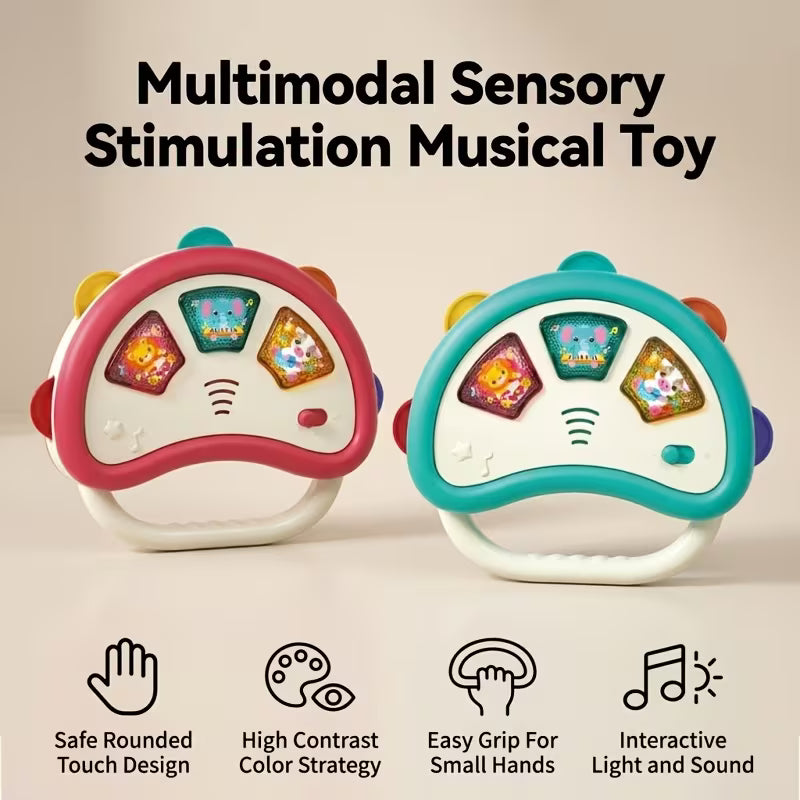 Musical flashing light toy for babies with colorful buttons and handheld design