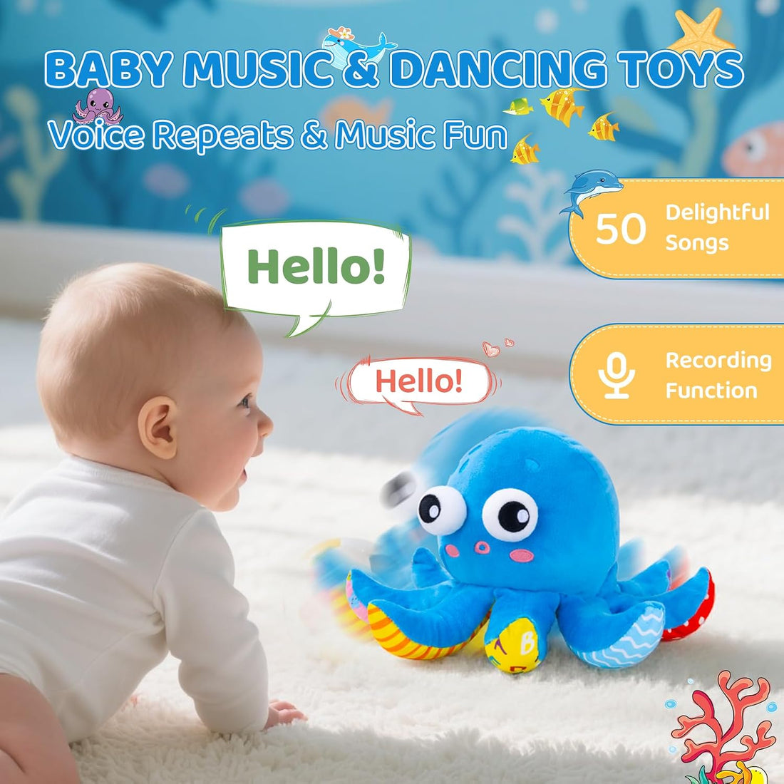Octopus musical toy featuring playful movement and built-in music functions.