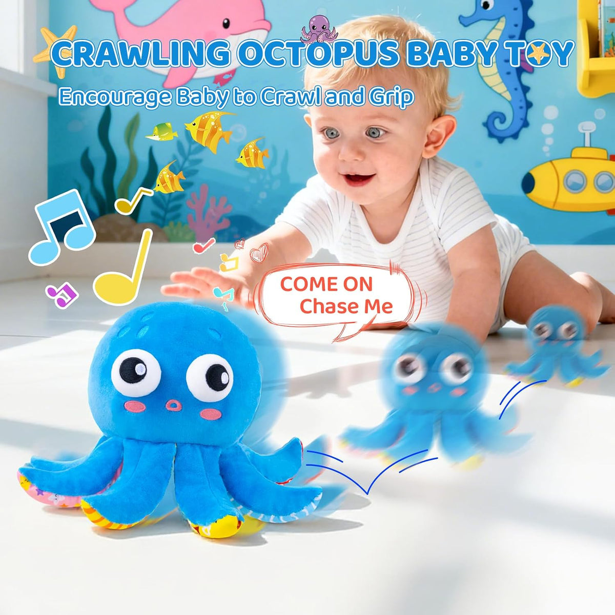 Musical stuffed animal toy featuring an octopus shape and interactive sound functions.