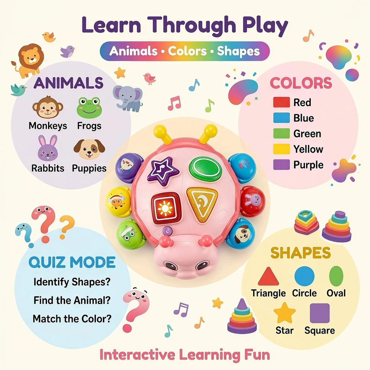 Musical tummy time toy with built-in sounds and engaging electronic play features.