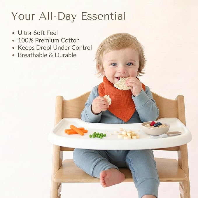 10-Pack Muslin Baby Bibs with Adjustable Snap, Stylish and Practical for Babies