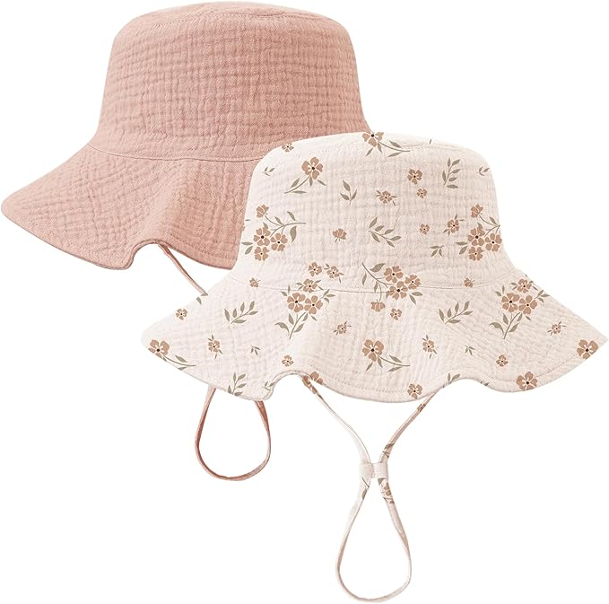 2 pack muslin baby sun hat with adjustable chin strap