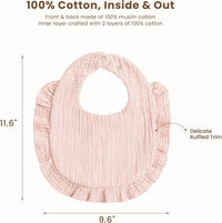 3-Pack Muslin Baby Bibs for Girls with Ruffle Trim, Absorbent and Stylish
