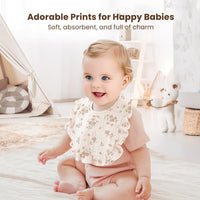 Closeup of Muslin Baby Bib with Ruffle Trim, 100% Cotton, Adjustable Snap for Newborns and Toddlers