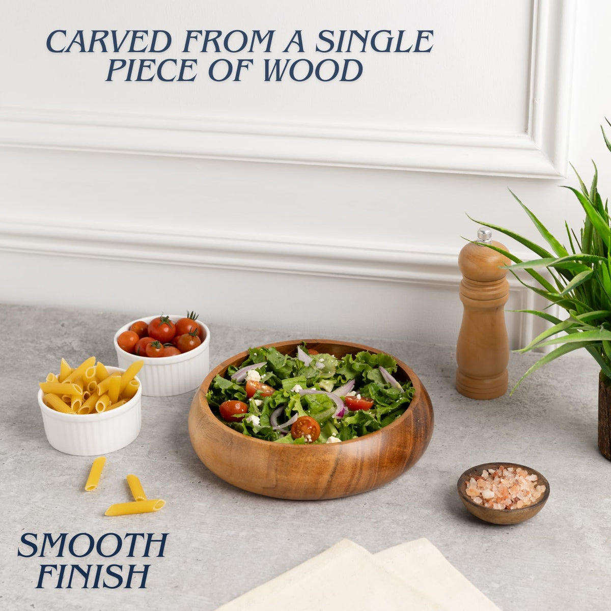 Natural acacia wood individual bowls for everyday dining