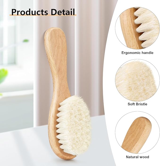 Natural wooden baby hair brush with soft goat bristles