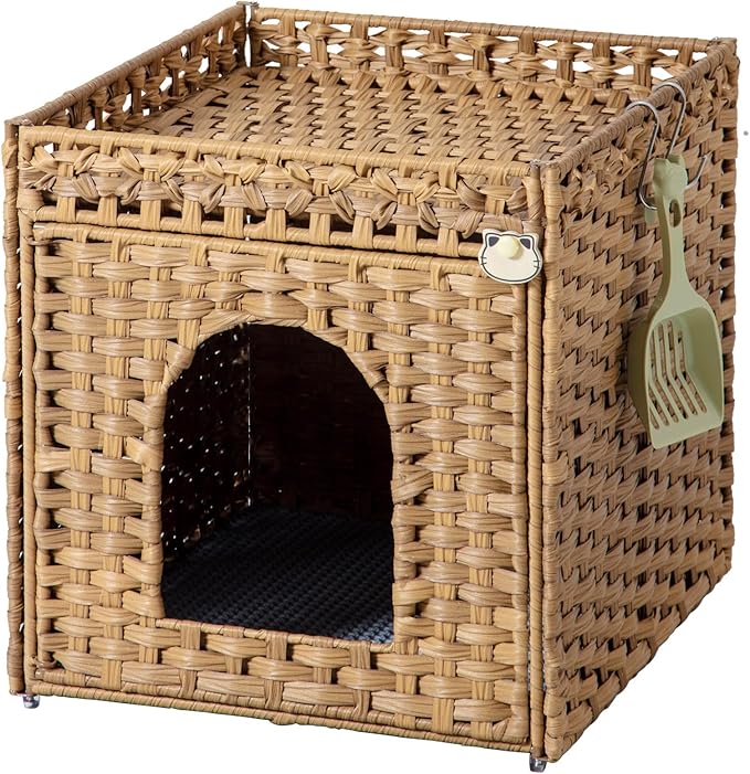 Natural rattan style cabinet for cat litter area