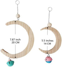 natural wood bird cage toy moon shaped hanging perch