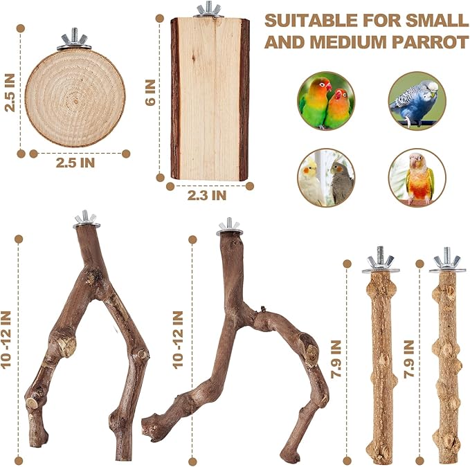 Natural wood branch-style bird cage perches