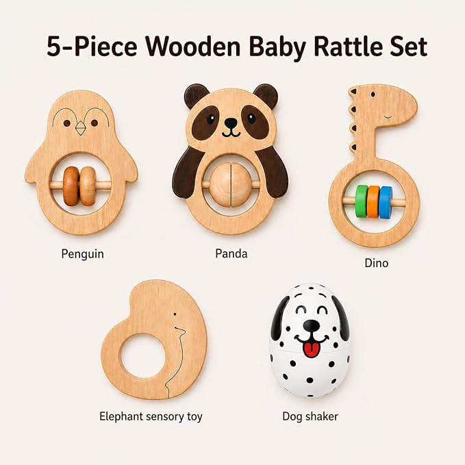 Natural wooden infant play toys for nursery activity and baby playtime