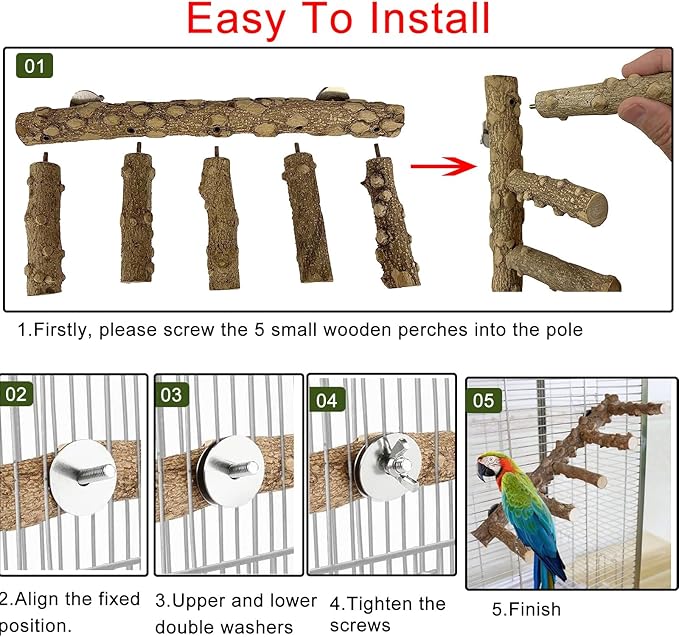 Natural Wooden Parrot Ladder – Durable Climbing Perch and Chewing Toy for Birds