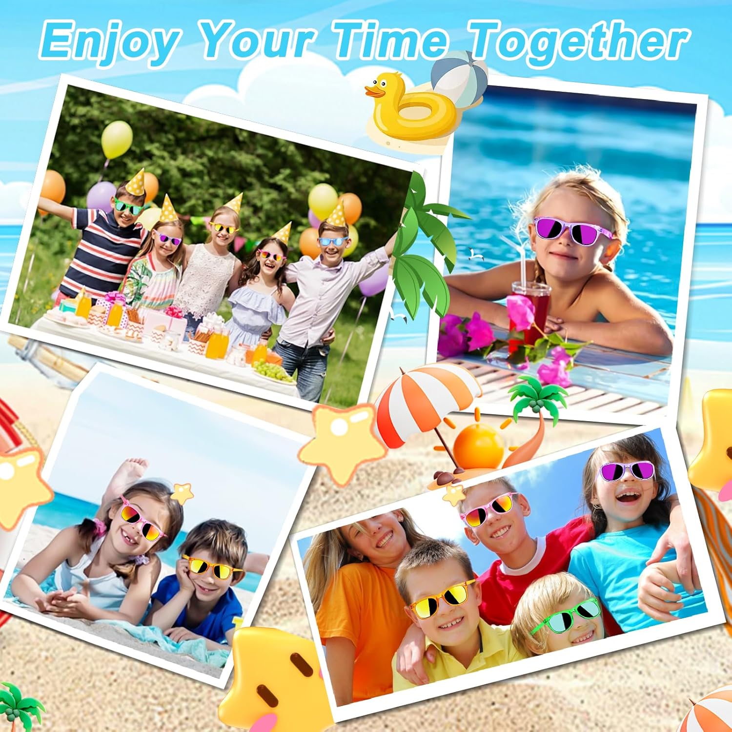 Neon UV protection sunglasses for kids, fun outdoor accessories