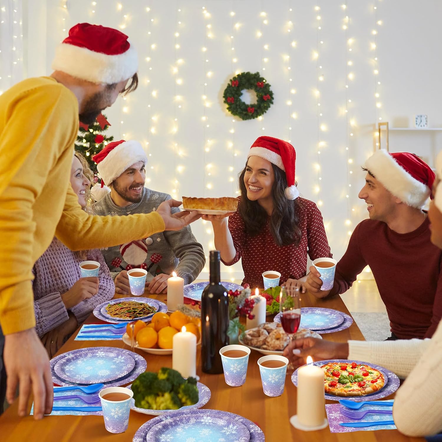  New Year winter party table decoration with snowflake tableware
