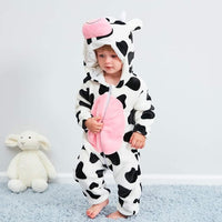 Front view of a spotted infant outfit with long sleeves and zipper fastening.