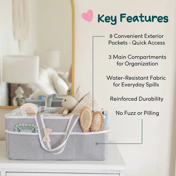 Newborn diaper changing set with organizer, changing pad and warm wipe dispenser