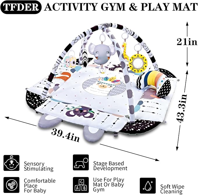 Newborn Play Mat with Activity Gym and Detachable Toys