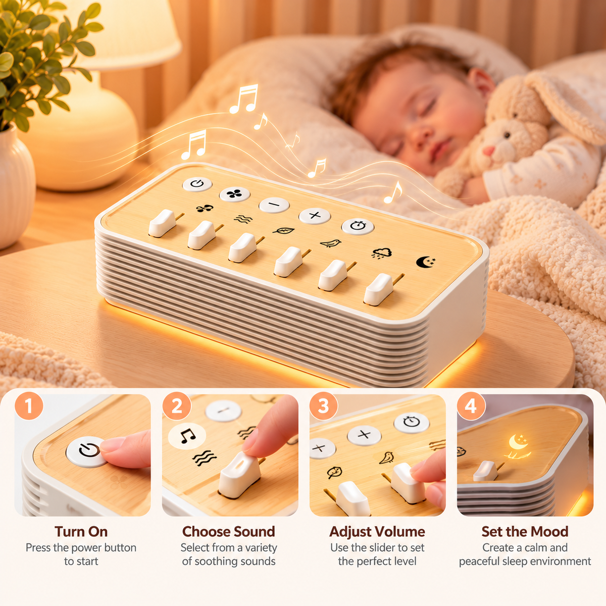 Newborn sleep routine products for monitoring sound and comfort