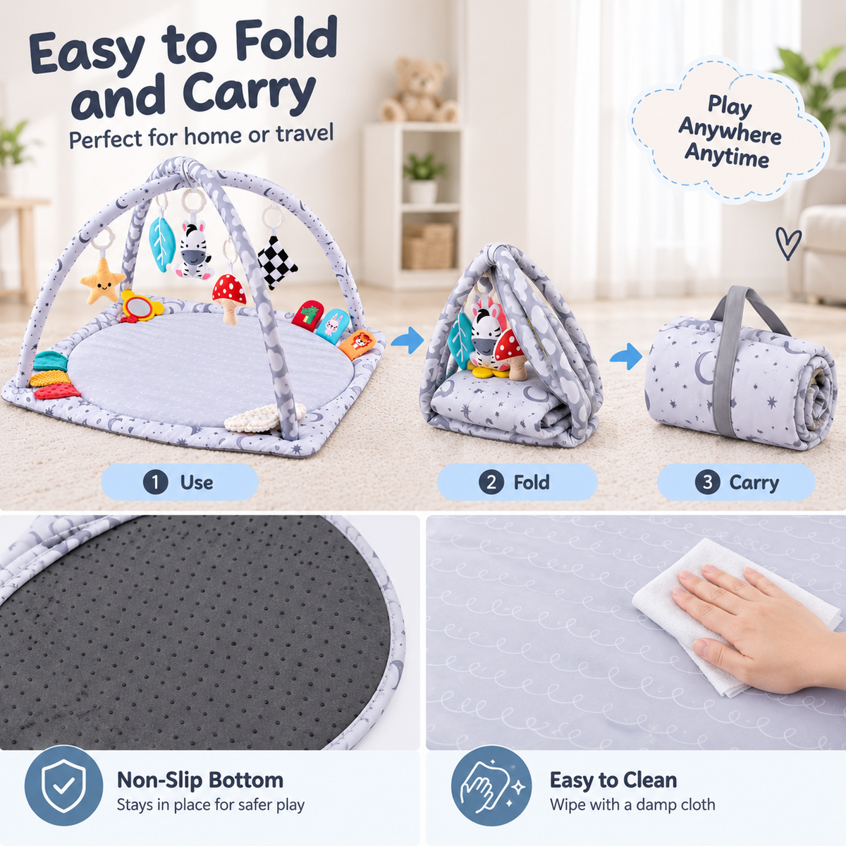 Newborn activity play gym with soft hanging sensory toys