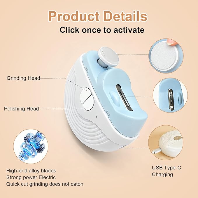 Newborn fingernail grooming machine with handheld rounded body and trimming area