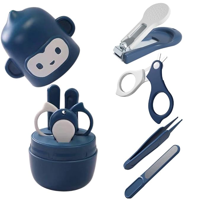 Newborn nail care grooming kit with multiple baby manicure tools and animal case