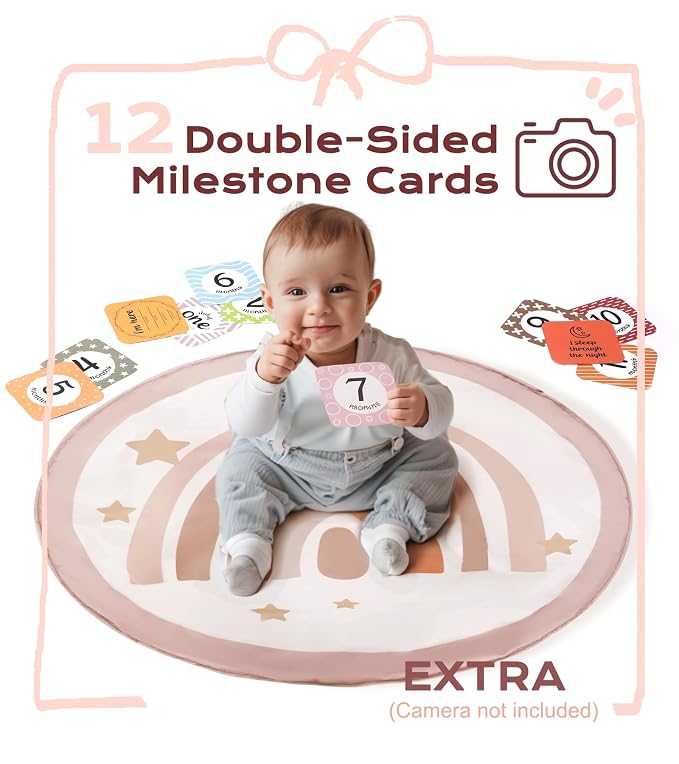 Newborn tummy time activity mat with rainbow and star design