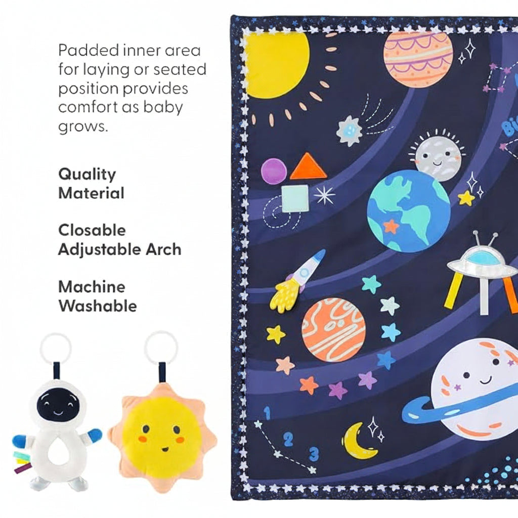 Newborn tummy time space mat with soft crescent support pillow