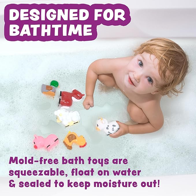 No Hole Baby Bath Toys Set with Farm Animals, Prevents Mold and Bacteria