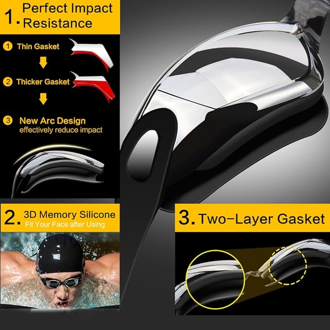 No-leak swim goggles with adjustable straps and comfortable silicone seals