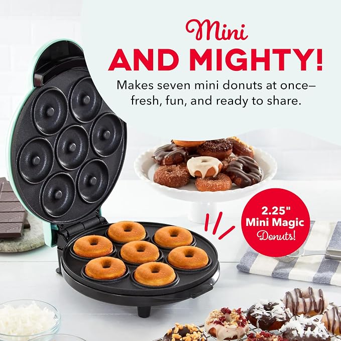 Mini donut maker with seven non-stick cooking cavities