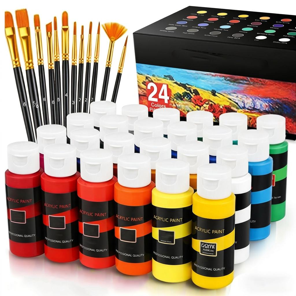 Non-toxic acrylic paint set in 12, 24, or 36 colors for safe, creative projects