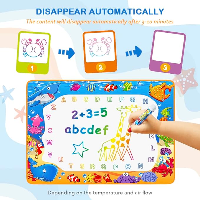 Non-toxic water doodle mat for mess-free painting and writing with magic pens